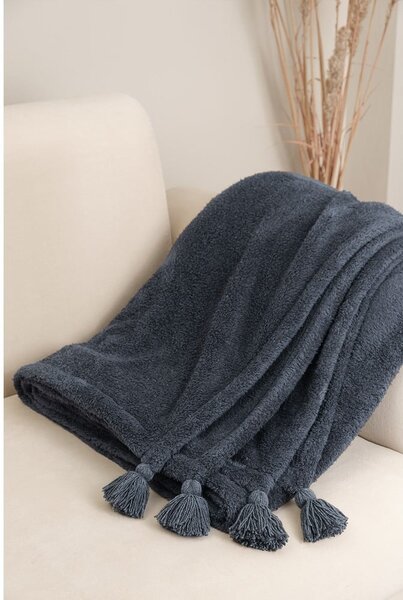 Copriletto micro felpato antracite per letto matrimoniale 200x220 cm Puffy - Mijolnir