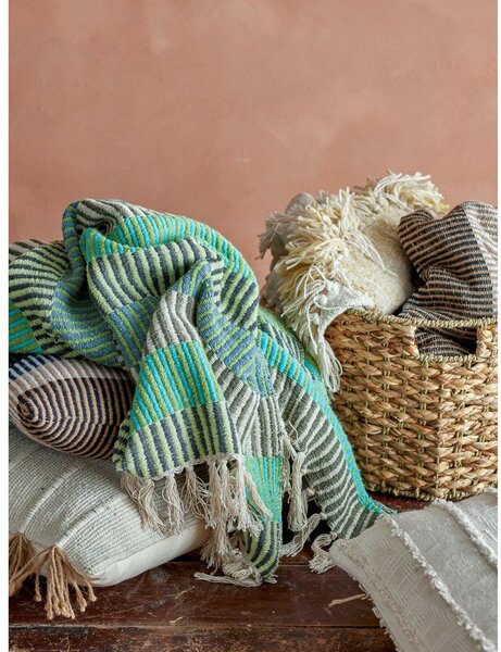Coperta verde/blu in cotone riciclato 130x160 cm Isnel – Bloomingville
