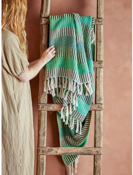 Coperta verde/blu in cotone riciclato 130x160 cm Isnel – Bloomingville