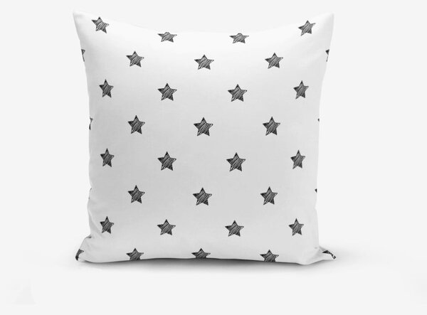 Federa bianca e nera in misto cotone con stella su sfondo bianco, 45 x 45 cm - Minimalist Cushion Covers