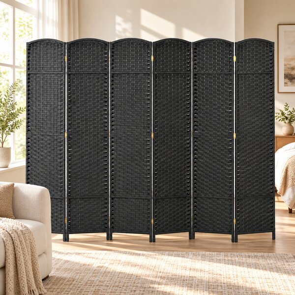 HOMCOM Paravento Divisorio da Interni Pieghevole a 6 Ante Intrecciato, 240x170 cm, Nero | Aosom Italy