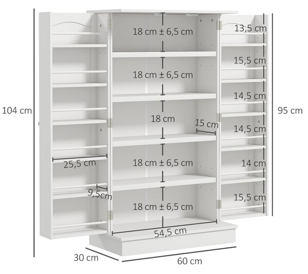 HOMCOM Credenza Cucina Moderno con 12 Portaspezie sulle Porte, Ripiani Regolabili, 2 Ante, 60x30x104 cm, Bianco | Aosom Italy