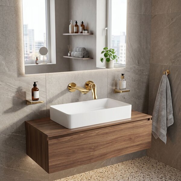 Miscelatore lavabo da incasso REA VISION Gold + BOX