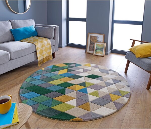 Tappeto rotondo in lana giallo/verde ø 160 cm Prism - Flair Rugs