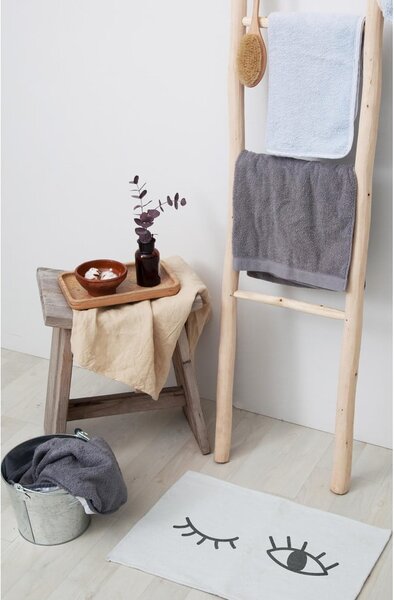 Tappeto da bagno bianco in misto cotone, 40 x 60 cm Eyes - Really Nice Things