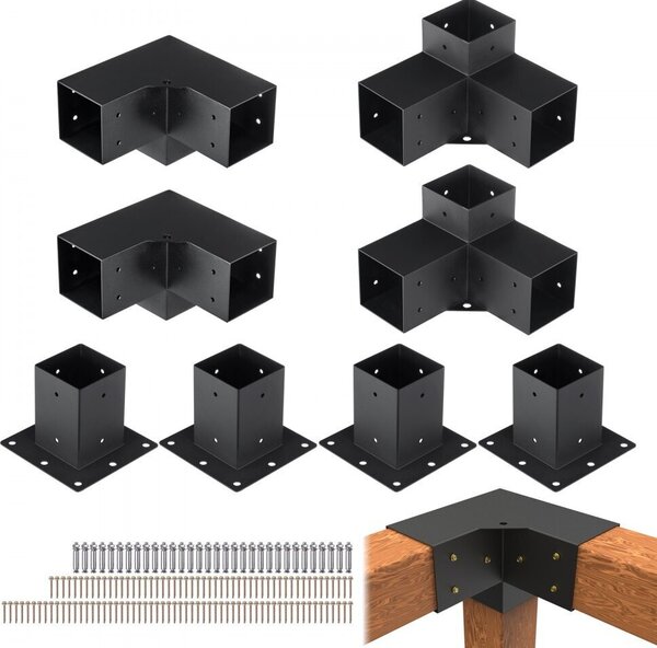 Set di staffe per pergola da 101,6 x 101,6 mm - carpenteria a 3 vie - pali per il fai da te - set da 8 pezzi