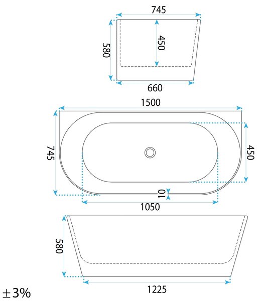 Vasca Bagno A Parete CAPRI SLIM 150cm