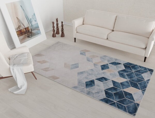 Tappeto lavabile blu scuro e crema 80x50 cm - Vitaus