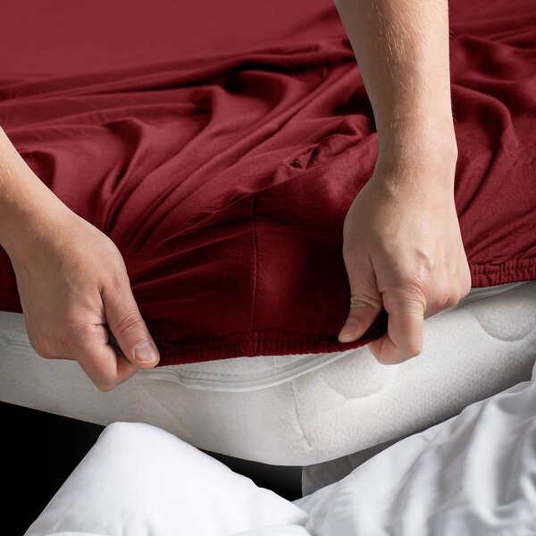 Lenzuolo con angoli burgundy in jersey 90x200 cm Amber – Restilo