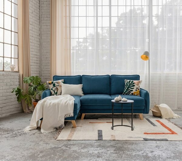 Divano letto variabile in velluto a coste blu divano angolare Tori - Bonami Selection
