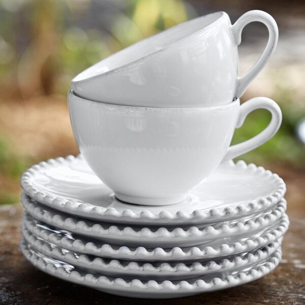Tazza in gres bianco con piattino , 250 ml Pearl - Costa Nova