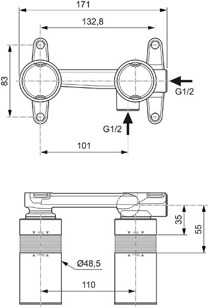 IDEAL STANDARD Miscelatore Lavabo Rubinetto Bagno da Parete Monocomando colore Neutro - Multisuite A1313NU