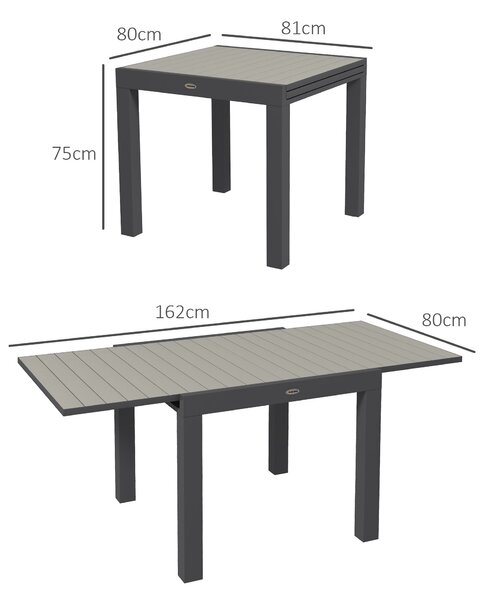 Outsunny Tavolo da Giardino Allungabile per 4-6 Persone con Piano a Doghe, in Alluminio, 81/162x80x75 cm, Grigio|Aosom