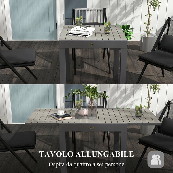 Outsunny Tavolo da Giardino Allungabile per 4-6 Persone con Piano a Doghe, in Alluminio, 81/162x80x75 cm, Grigio|Aosom