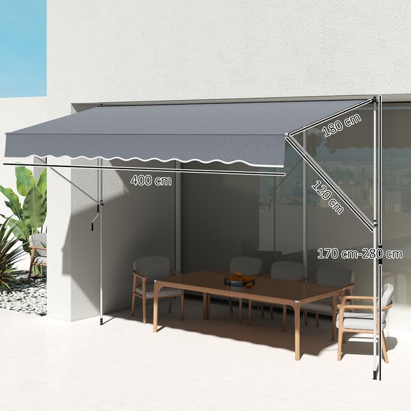 Outsunny Tenda avvolgibile da Sole a Bracci con Manovella, Struttura Telescopica in Metallo e Parasole in Poliestere, 4x1.2m, Grigio | Aosom Italy