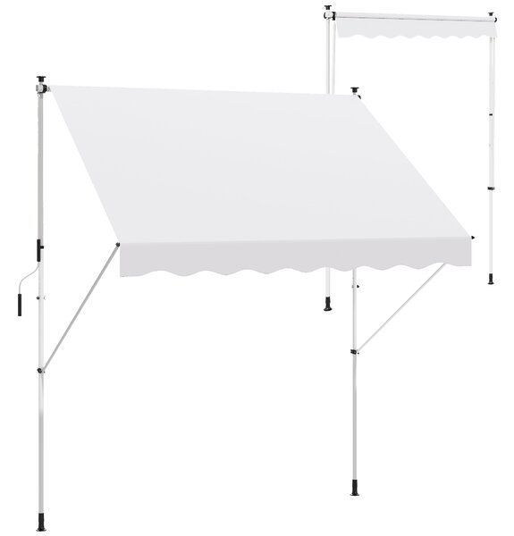 Outsunny Tenda avvolgibile da Sole per Esterno con Manovella, Struttura in Metallo e Pali di Supporto, 300x150cm, Bianco | Aosom Italy