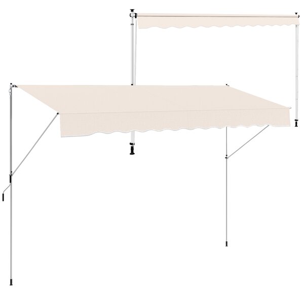 Outsunny Tenda avvolgibile da Sole a Bracci con Manovella, Struttura Telescopica in Metallo e Parasole in Poliestere, 400x120cm, Cachi | Aosom Italy