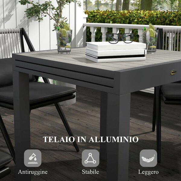 Outsunny Tavolo da Giardino Allungabile per 4-6 Persone con Piano a Doghe, in Alluminio, 81/162x80x75 cm, Grigio|Aosom