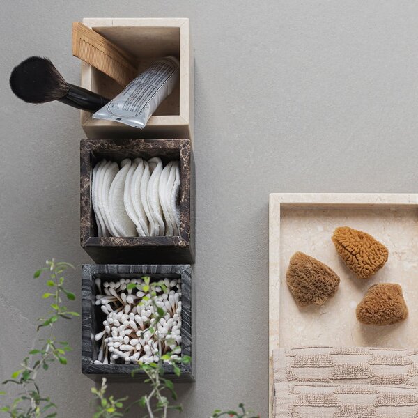 Organizer da bagno in marmo marrone scuro per tamponi di cotone Marble - Mette Ditmer Denmark