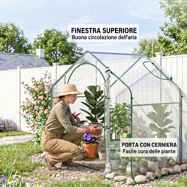 Outsunny Serra per Orto da Giardino con Ingresso a Zip e Presa d'Aria Superiore, in Plastica e Acciaio, 180x100x152 cm, Trasparente | Aosom Italy