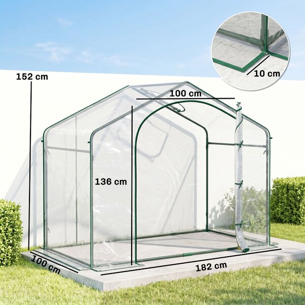 Outsunny Serra per Orto da Giardino con Ingresso a Zip e Presa d'Aria Superiore, in Plastica e Acciaio, 180x100x152 cm, Trasparente | Aosom Italy