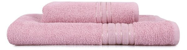 Asciugamani e teli da bagno in cotone rosa in set di 2 pezzi Dora - Foutastic