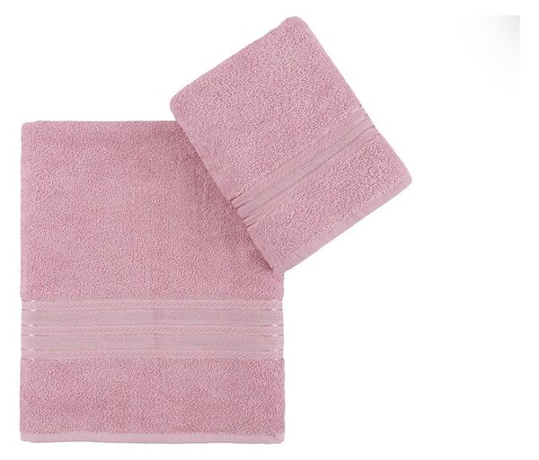 Asciugamani e teli da bagno in cotone rosa in set di 2 pezzi Dora - Foutastic