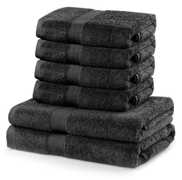 Set di 2 asciugamani in cotone grigio scuro e 4 teli da bagno Marina - DecoKing