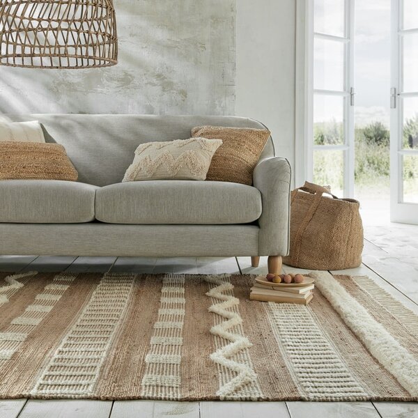Tappeto bianco/di colore naturale in misto iuta tessuto a mano 120x170 cm Medina – Flair Rugs