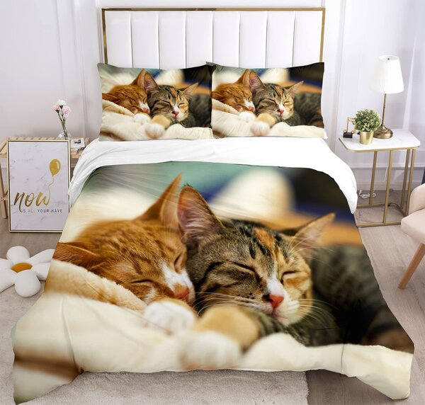 Elzusha - Set di coperta 3D con motivo di gatti e 2 federe