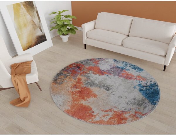 Tappeto rotondo lavabile blu-arancio ø 120 cm - Vitaus