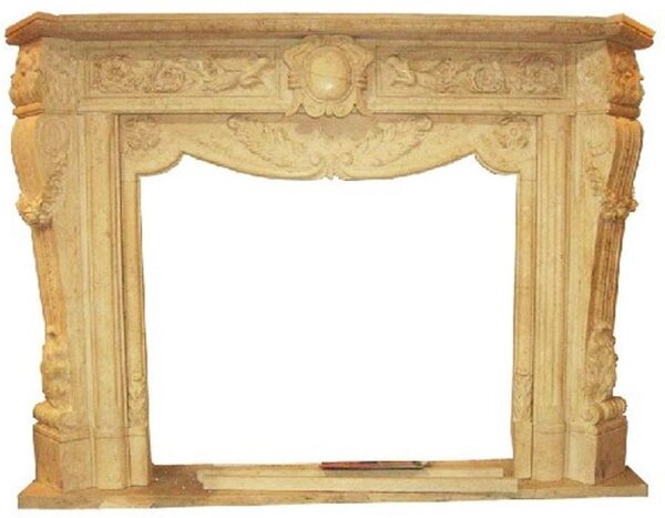 Casa Padrino: cornice per camino barocco beige 180 x 35 x h. 130 cm - Cornice per camino realizzata a mano in marmo di alta qualità - Magnifico mobile barocco