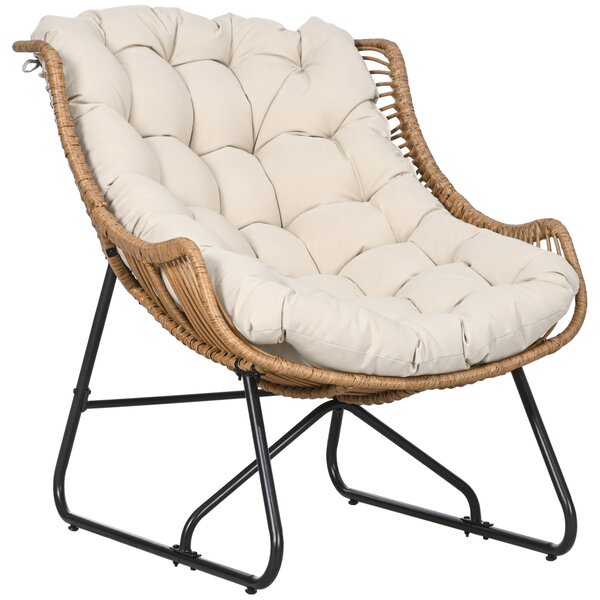 Outsunny Sedia da giardino sedia d'esterno in rattan PE con cuscino dim. 75l x 101P x 90H cm naturale