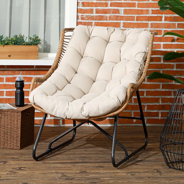 Outsunny Sedia da giardino sedia d'esterno in rattan PE con cuscino dim. 75l x 101P x 90H cm naturale