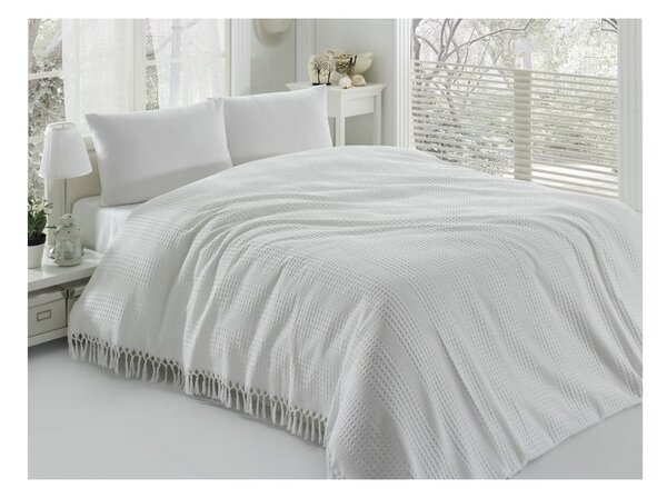 Copriletto matrimoniale leggero in cotone bianco Pique, 220 x 240 cm - Mijolnir