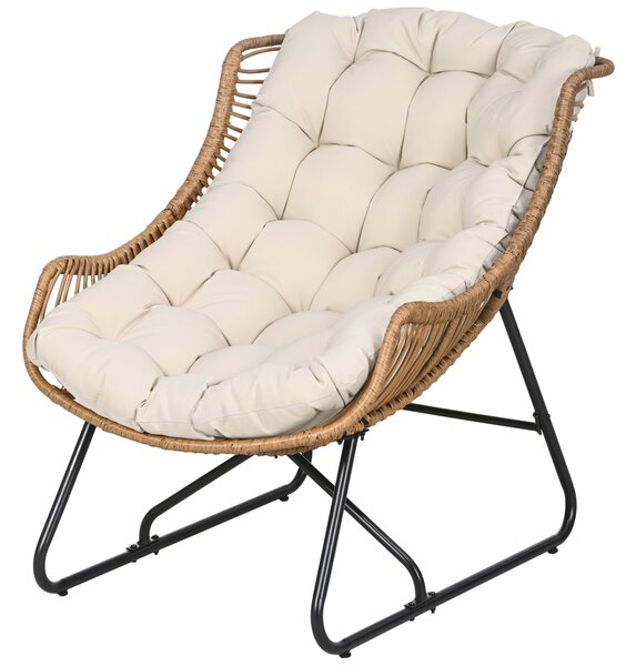 Outsunny Sedia da giardino sedia d'esterno in rattan PE con cuscino dim. 75l x 101P x 90H cm naturale