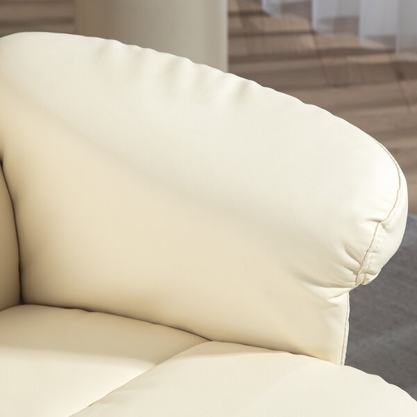 HOMCOM Poltrona Relax con Pouf, Schienale Regolabile a 145°, Girevole a 360°, Similpelle, Bianco Crema