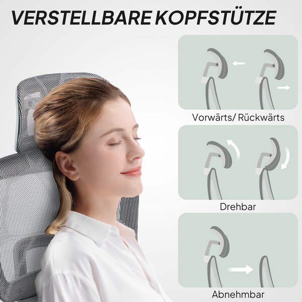HOMCOM Sedia da ufficio, sedia da scrivania ergonomica con rivestimento in rete, regolabile, con ruote, con braccioli, poggiatesta, Grigio | Aosom Italy