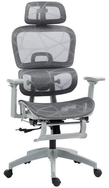 HOMCOM Sedia da ufficio, sedia da scrivania ergonomica con rivestimento in rete, regolabile, con ruote, con braccioli, poggiatesta, Grigio | Aosom Italy