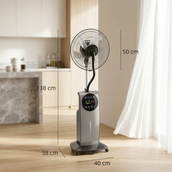 HOMCOM Ventilatore Nebulizzatore con Serbatoio 3.1L, 3 Modalità e 3 Velocità, Ruote, Oscillazione 70°, Inclinazione 10°, Timer 12h, 90W | Aosom Italy
