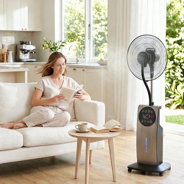 HOMCOM Ventilatore Nebulizzatore con Serbatoio 3.1L, 3 Modalità e 3 Velocità, Ruote, Oscillazione 70°, Inclinazione 10°, Timer 12h, 90W | Aosom Italy