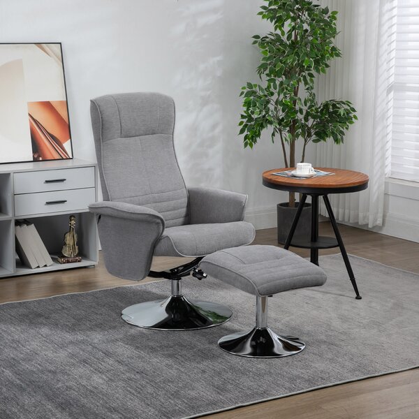 HOMCOM Poltrona relax con pouf, girevole, schienale inclinabile, fino a 150 kg, 69 x 71 x 104 cm, Grigio | Aosom Italy