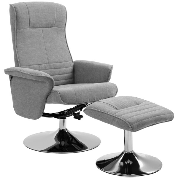 HOMCOM Poltrona relax con pouf, girevole, schienale inclinabile, fino a 150 kg, 69 x 71 x 104 cm, Grigio | Aosom Italy