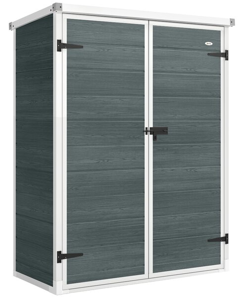 Outsunny Capanno attrezzi 0,8m², capanno con ripiani pieghevoli, 134 x 68,5 x 170 cm in plastica con doppia porta richiudibile, base | Aosom Italy