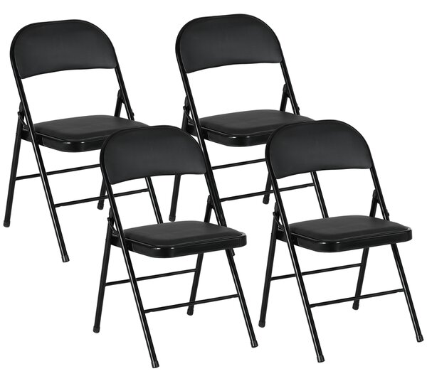 Set 2 Sedie Pieghevoli Imbottite 45x46x78 cm in Finta Pelle PU e Metallo Nero