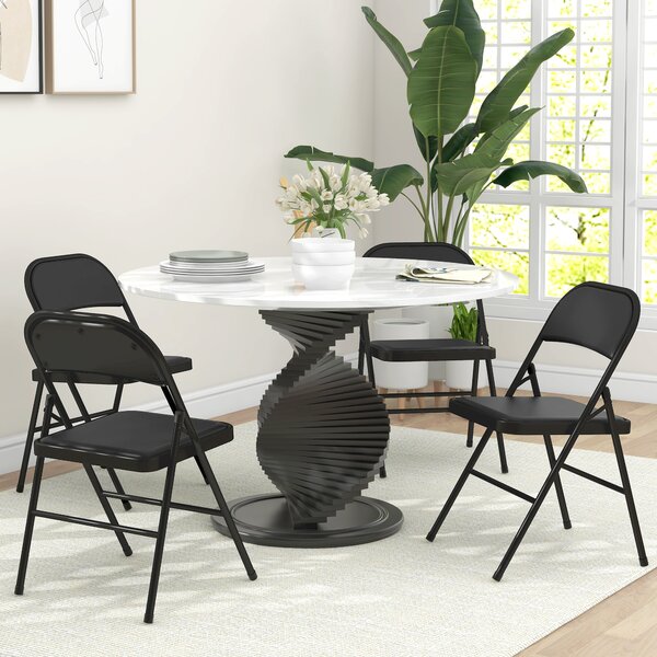 Set 2 Sedie Pieghevoli Imbottite 45x46x78 cm in Finta Pelle PU e Metallo Nero