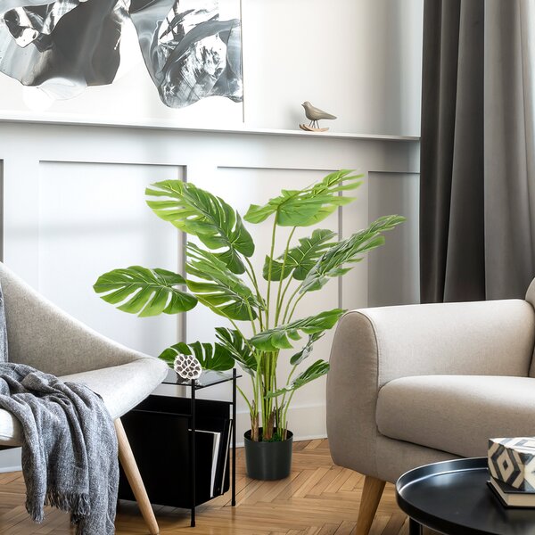 HOMCOM Pianta artificiale Pianta artificiale realistica Monstera Deliciosa,1 vaso di coltura e terriccio cementizio,17,5 cm x 17,5 cm x 120 cm, Verde | Aosom Italy