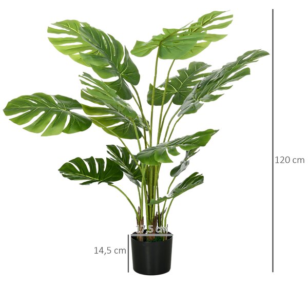 HOMCOM Pianta artificiale Pianta artificiale realistica Monstera Deliciosa,1 vaso di coltura e terriccio cementizio,17,5 cm x 17,5 cm x 120 cm, Verde | Aosom Italy