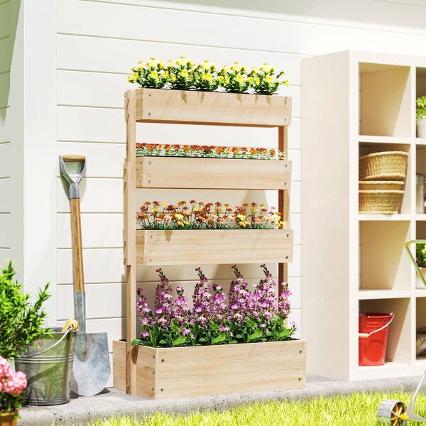 Outsunny Aiuola rialzata in legno, 4 livelli con fori di drenaggio, serra da giardino 88,5 x 45 x 140 cm legno naturale | Aosom Italy