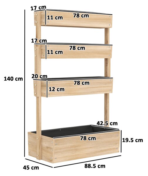 Outsunny Aiuola rialzata in legno, 4 livelli con fori di drenaggio, serra da giardino 88,5 x 45 x 140 cm legno naturale | Aosom Italy